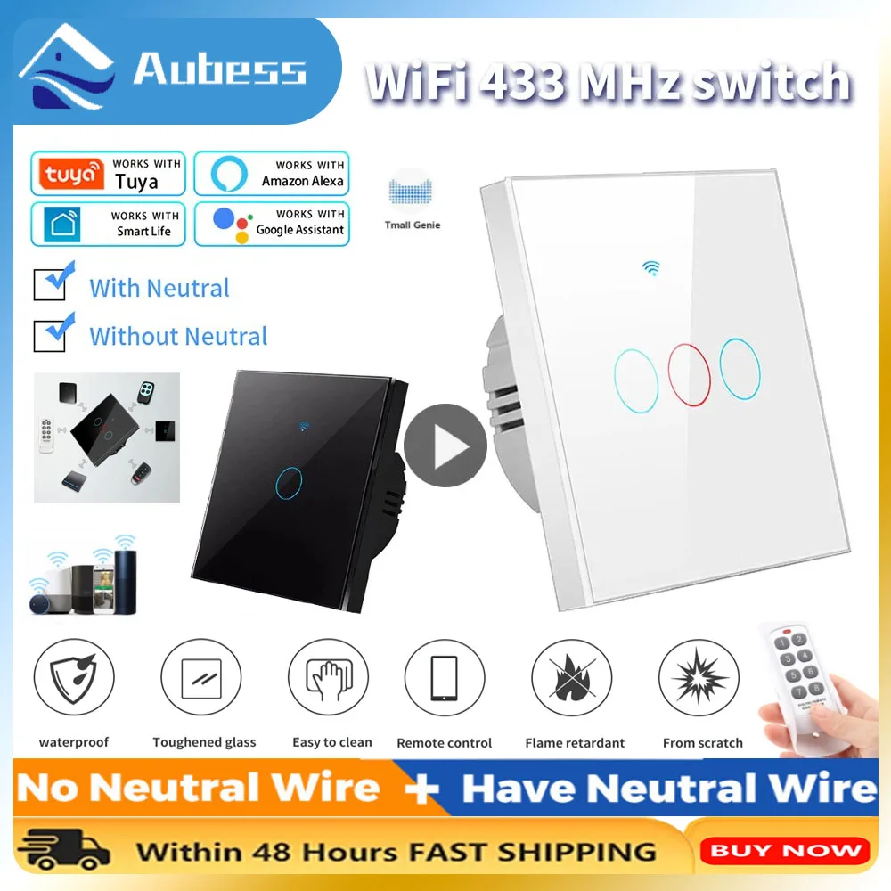 

1/2/3/4 Gang Tuya Wifi Smart Light Switch Smart Home EU Wall Touch Switch 433MHZ App Remote Control Support Alexa Google Home