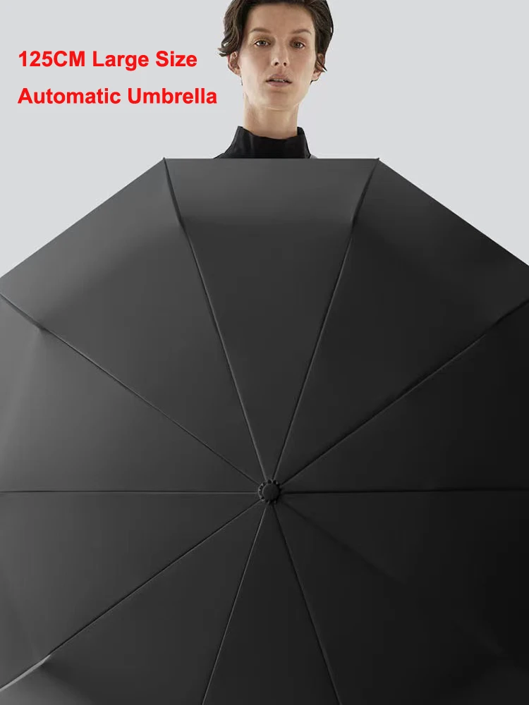 

Fully Automatic Umbrella Men's Three Folding Strong Windproof Umbrella Female sunshade 125 cm Large Size Three People Umbrella