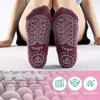 2 Pairs Women Yoga Socks Silicone Anti-slip Ballet Pilates Socks Cotton Ladies Backless Breathable Bandage Dance Sports Socks 3