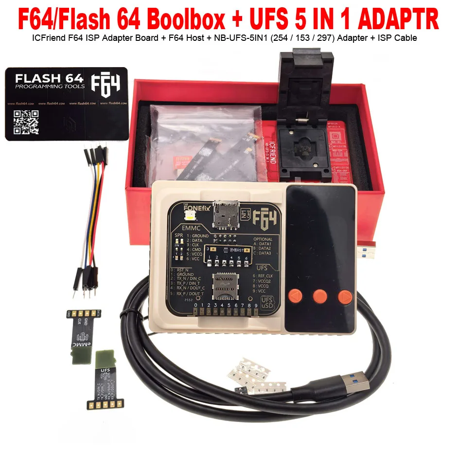 새로운 F64 박스 / 플래시 64 호스트 + ICFriend F64 ISP 어댑터 보드 +NB-UFS-5IN1 (254 / 153 / 297) 어댑터 + ISP 케이블