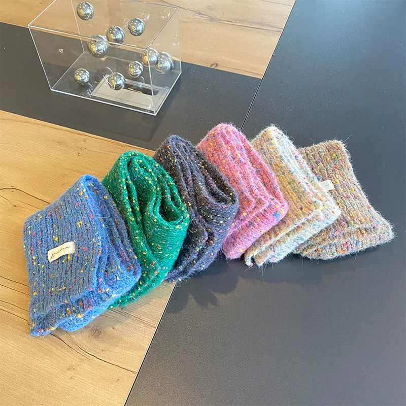 Children's western style rainbow dot knitted bib scarf autumn and winter warm windproof men's and women's wool small scarf