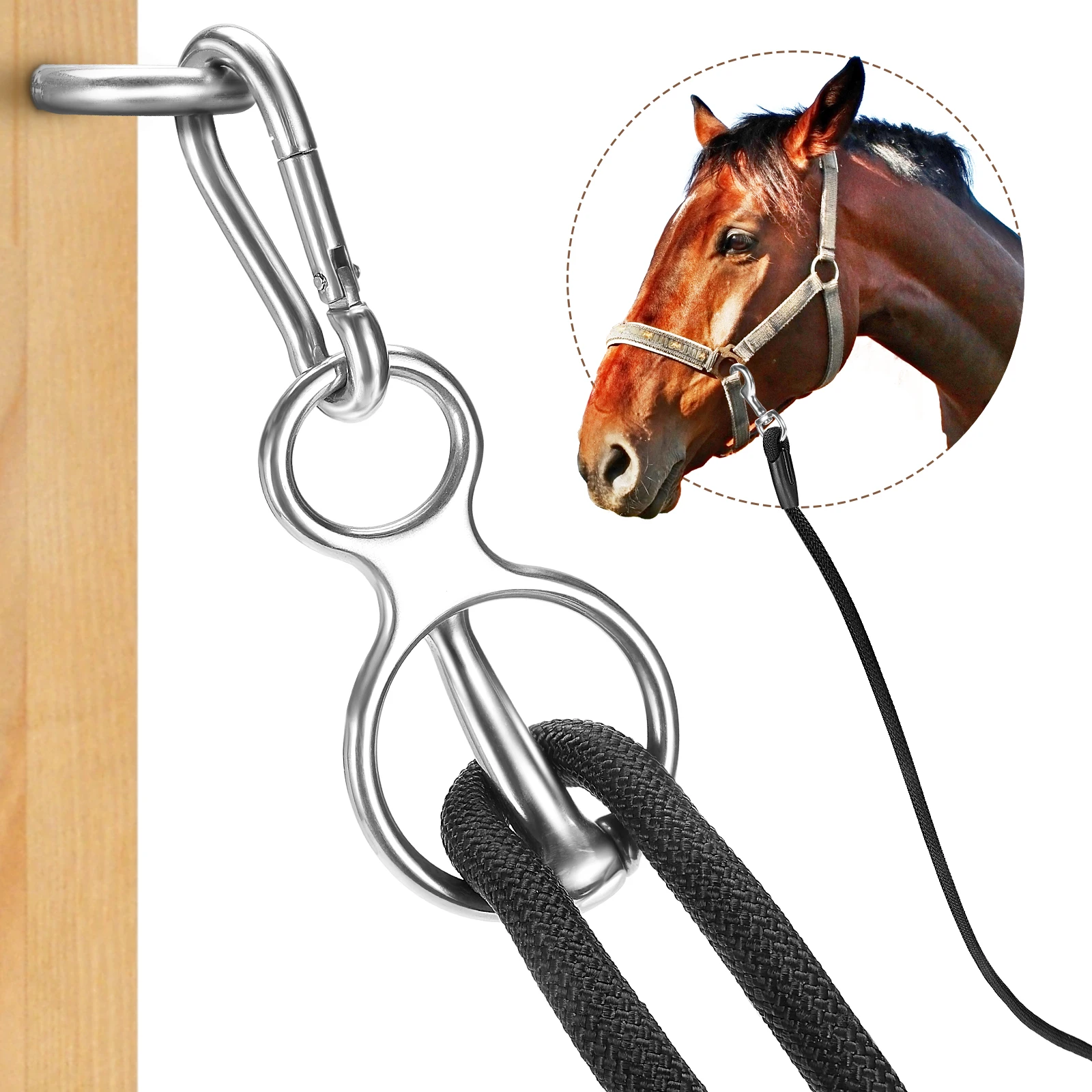 2Pcs Stainless Steel Horse Training Accessories with Eye Bolt and Tie Rings with 2.5M Horse Lead Rope for Tying and Retracting