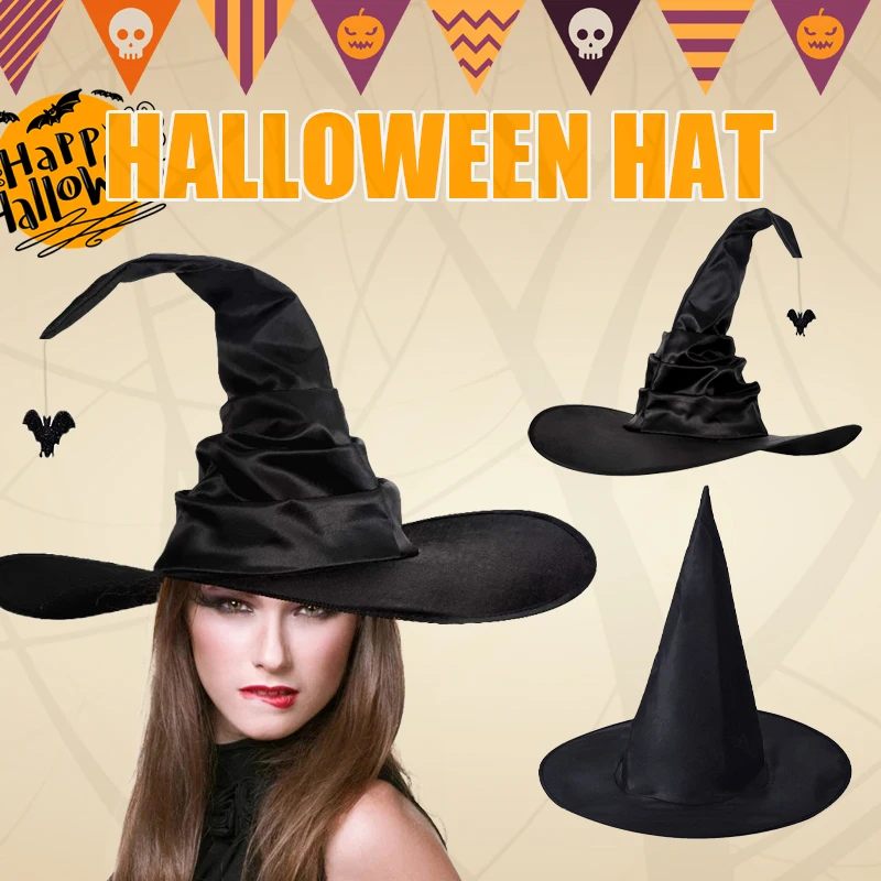 

Halloween Witch Wizard Black Hat Party Cosplay Costume Headgear Devil Cap Props Decoration Supplies for Adult Men Women Hot