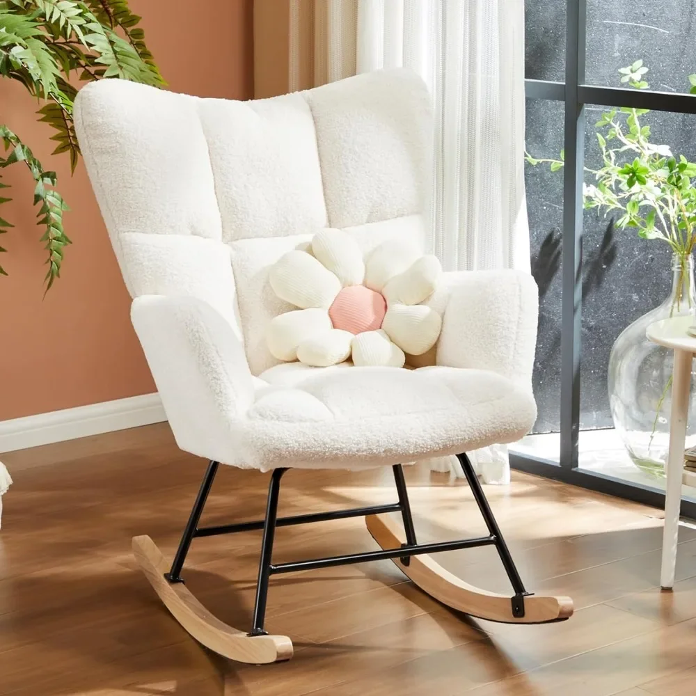 

Living room chair upholstered glider rocking chair Nursing armchair with high backrest Modern rocking chair, beige