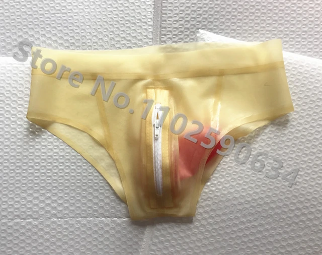 Handmade Men's Natural Latex Briefs Shorts Anal Condom Underwear with Front  Crotch Zipper - AliExpress