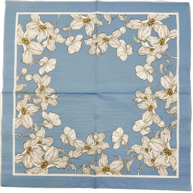 Printed Napkins 10/20pcs/Pac 33*33cm Blue Floral Model Square Mouth Cloth Paper Party Restaurant Disposable Placemats