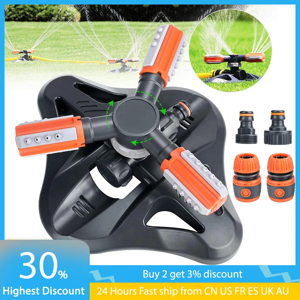 360&deg; Rotating Garden Sprinkler 3 Arms Automatic Grass Lawn Watering Grass Lawn Rotary Nozzle Rotating Irrigation Tool