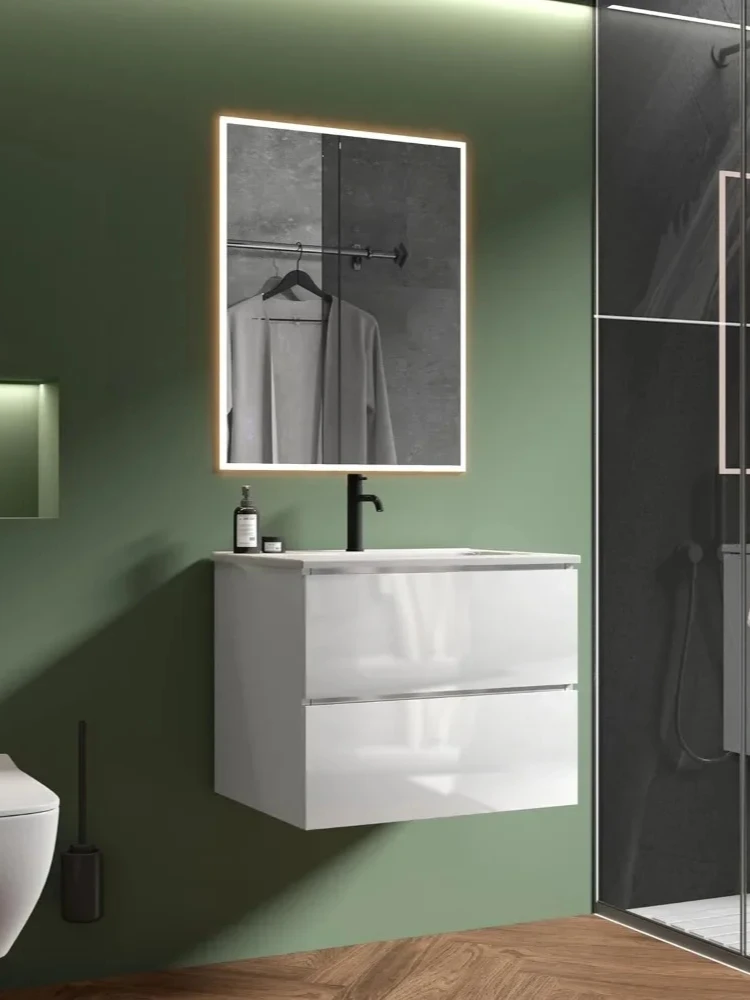 Bathroom vanity with washbasin, modern floating toilet set with double soft closure drawers, 24 inches