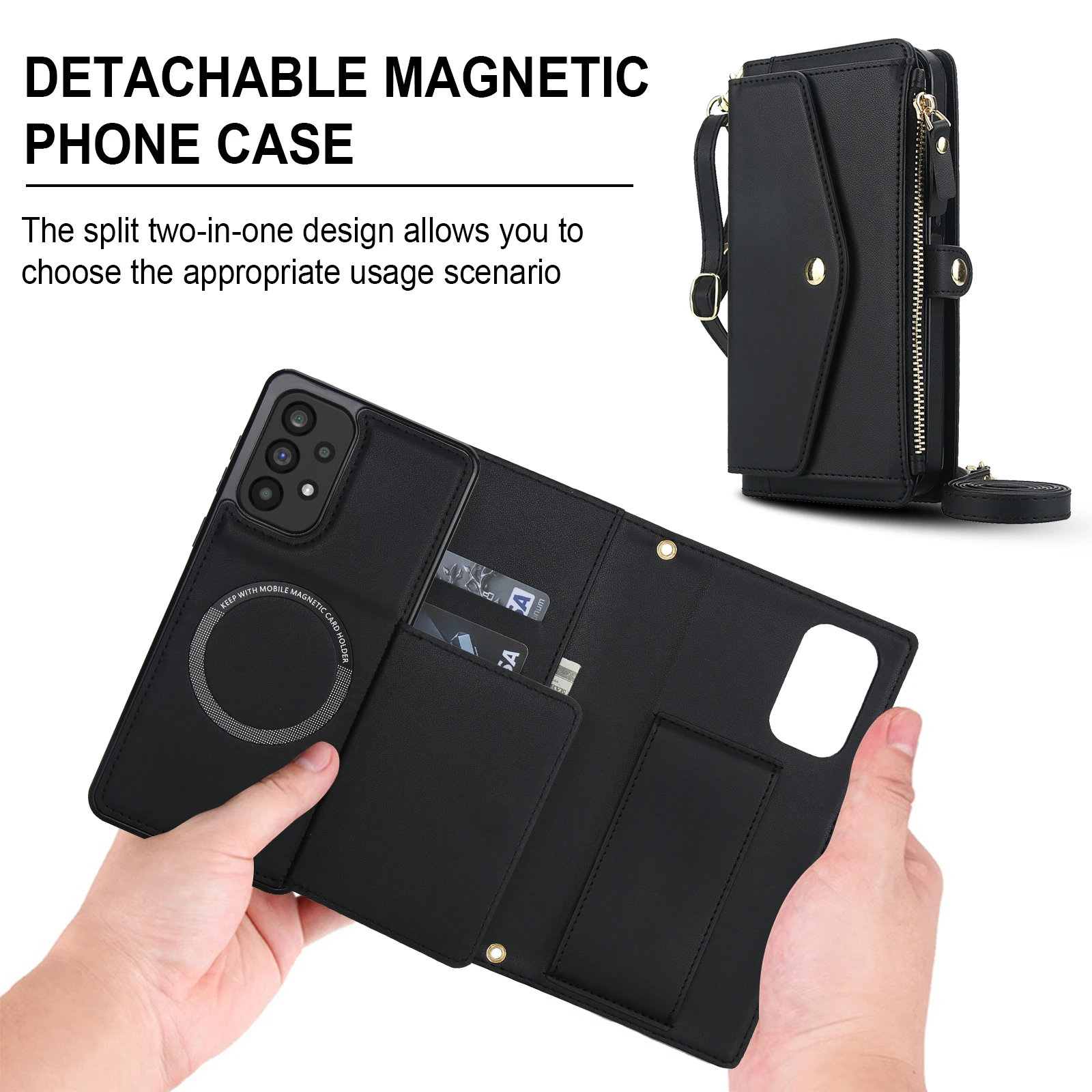 Magnetic Wallet Crossbody Phone Case with Long Lanyard