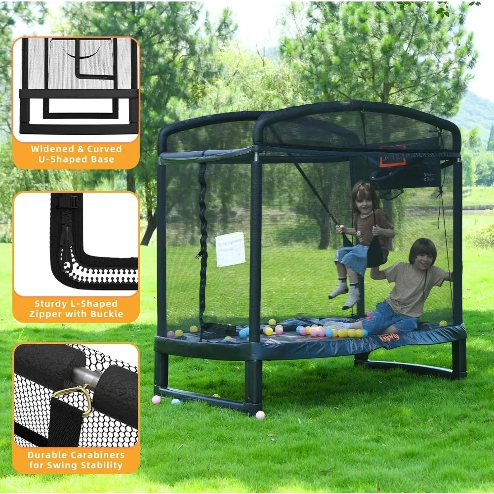 Trampoline for Kids Trampoline 6FT with Swing & Basketball Hoop - Rectangle Indoor ASTM Baby Recreational Small Trampoline 4