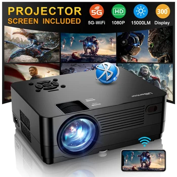 5G WiFi Native 1080P Projector[Projector Screen Included/15000LM Full HD Movie Projector/300" Display Support 4k Home 1