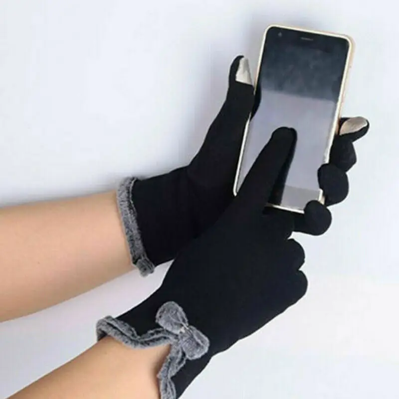 Full Finger Gloves Mitterns Womens Winter Fleece Thermal Touch Screen Gloves Faux Fur Thicken Warm Wrist Mitten guantes moto