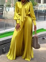 Amelia V-neck Lace Up Long Lantern Sleeve Pant Set 1