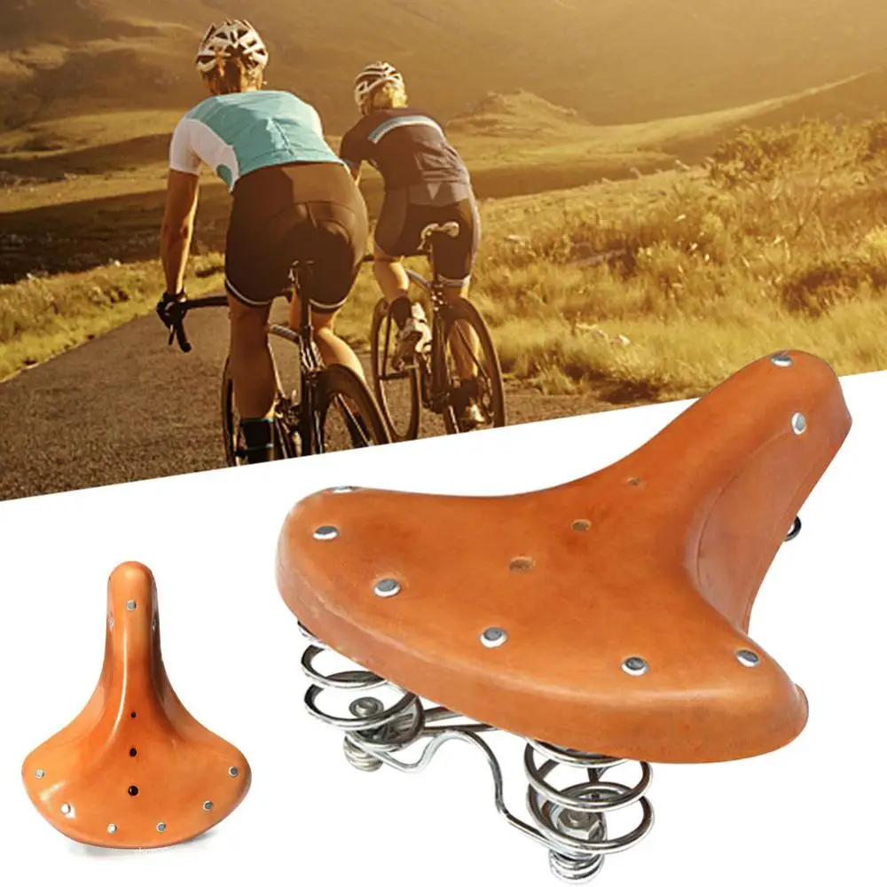 Selle de vélo rétro marron universelle en cuir synthétique marron vintage avec ressorts, selle confortable, accessoire velo vintage pour homme et