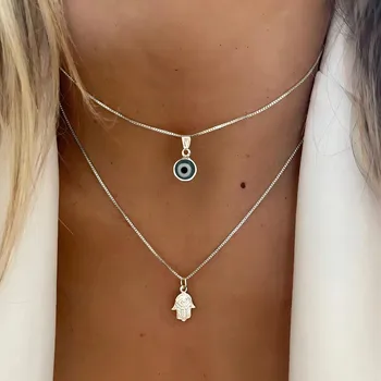 New Turkish Lucky Double Layer Simple Evil Eye Pendant Necklace Ladies fashion Charm Party Wedding Clavicle Chain Jewelry