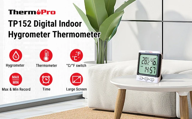 ThermoPro TP152 Large LCD Screen Digital Indoor Home Thermometer Hygrometer  With Clock Function - AliExpress