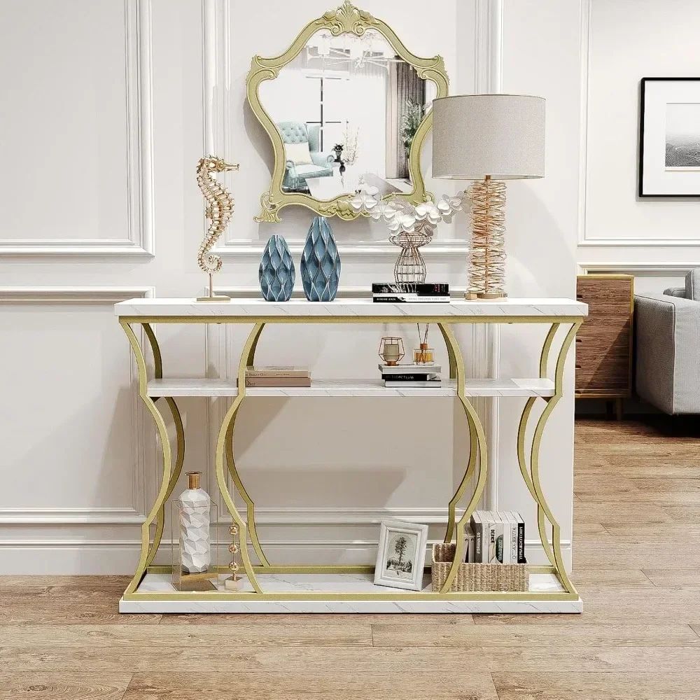 Console Table Entryway,Sofa Table Free Combine Two Different Shape for Hallway Entrance Hall Foyer Corridor LivingRoom Gold Base