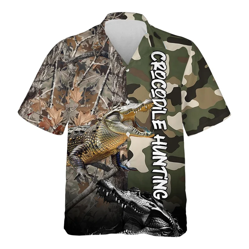 thumbnail image 1 of Camisa hawaiana con estampado 3D de animales divertidos para hombre, camisas Aloha con patrón de cocodrilo, blusas casuales holgadas de manga corta con solapa de verano, 1 of 5