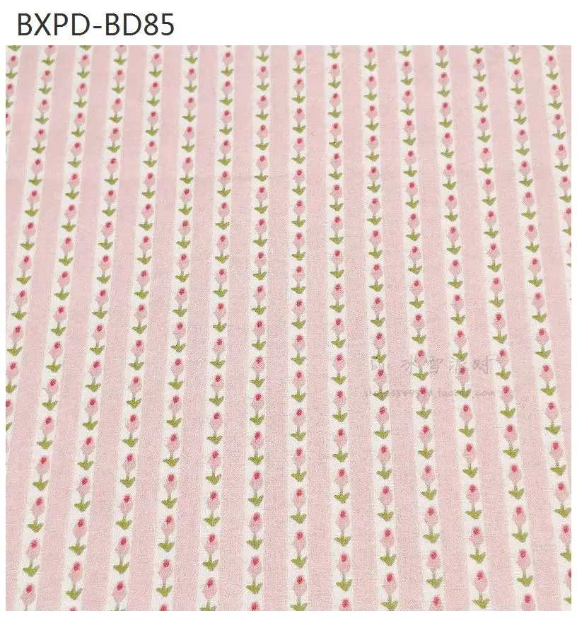 SALE BD85-BTY 1 Yard Cotton Woven Fabric-Strip Vintage Fabric, Cute Sweet Tulip, Retro Rosebud Flowers Pink