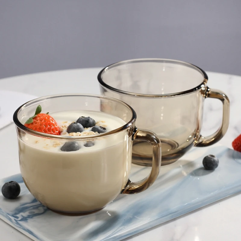 Glass Coffee Milk Mug Large Capacity with Handle Glass Good Morning Breakfast Cup Cocktail Mugs Coffee Cup for Home