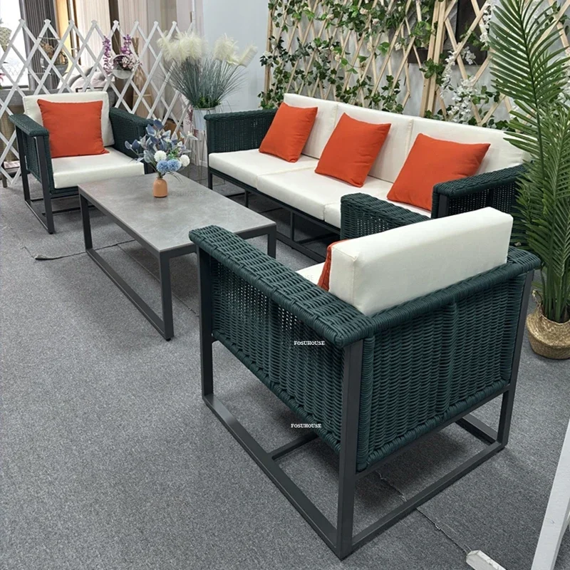 European Modern Rope Outdoor Sofas Patio Garden Open-air Coffee Table Set Outdoor Furniture Aluminum Alloy Leisure Lounge ChairN