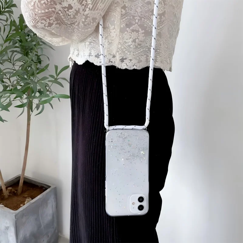 Glitter Crossbody Lanyard Neck Strap Clear Phone Case Cover