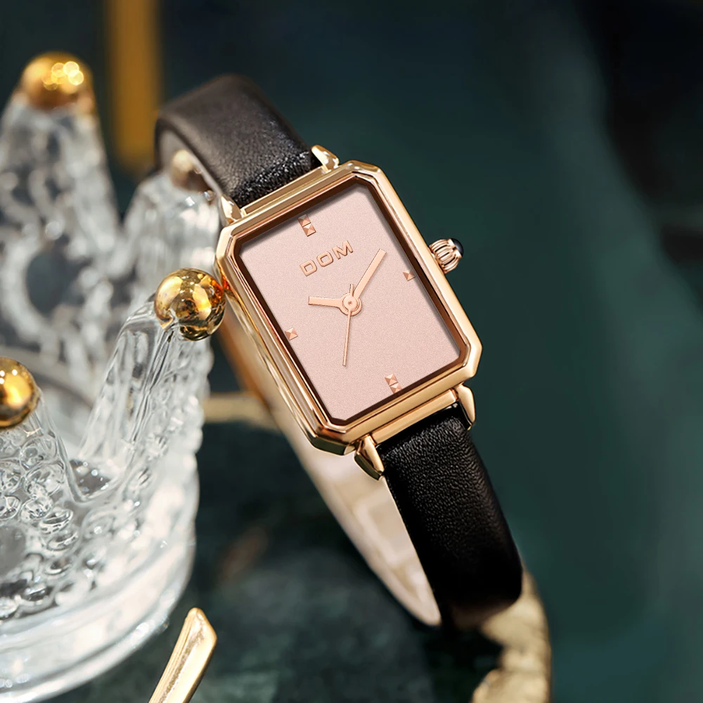 DOM Ladies Watch simple Luxury Trend Casual Fashion Square dial Waterproof Swimming Leather Women's Watch G-1337