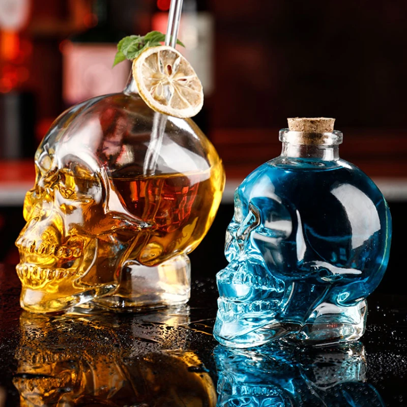 2022 New Creative Skull Glass Gradient Mason Bottle With Handle Cover Skull  Beer Cup With Straw Water Tumbler