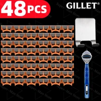 Ensemble de rasoirs Gillet à 5 lames pour hommes - Améliorez votre kit de rasage. Chaque ensemble comprend une lame de rasoir supplémentaire, un manche et un sac de rangement. 1