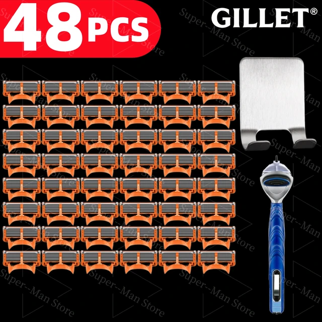 Ensemble de rasoirs Gillet à 5 lames pour hommes - Améliorez votre kit de rasage. Chaque ensemble comprend une lame de rasoir supplémentaire, un manche et un sac de rangement. 1