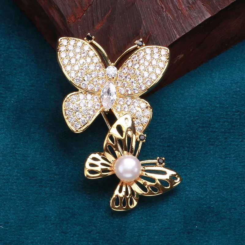 Blucome New Fashion Two Butterfly Brooch Korean Trend Copper Simple Butterfly Brooch
