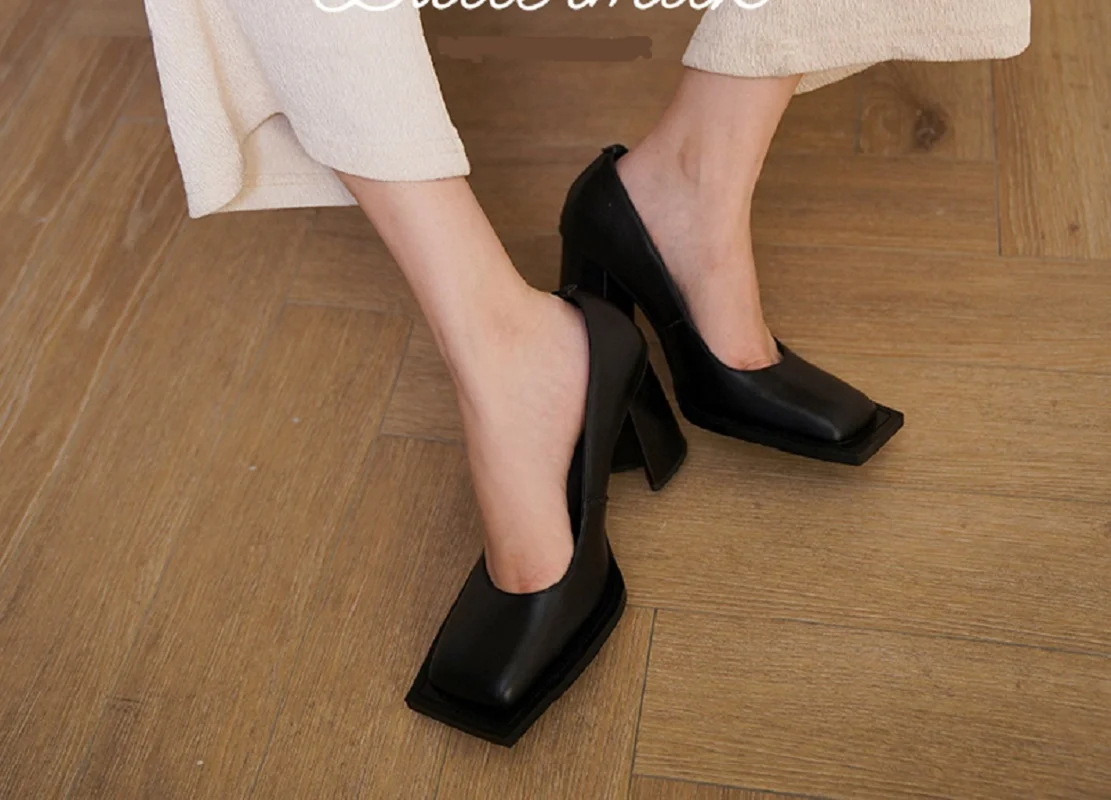 

Franch Elegent Women Shoes Square Toe Luxury Brand High Heels New Style Inside And Outside Full Leather Zapatillas Mujer