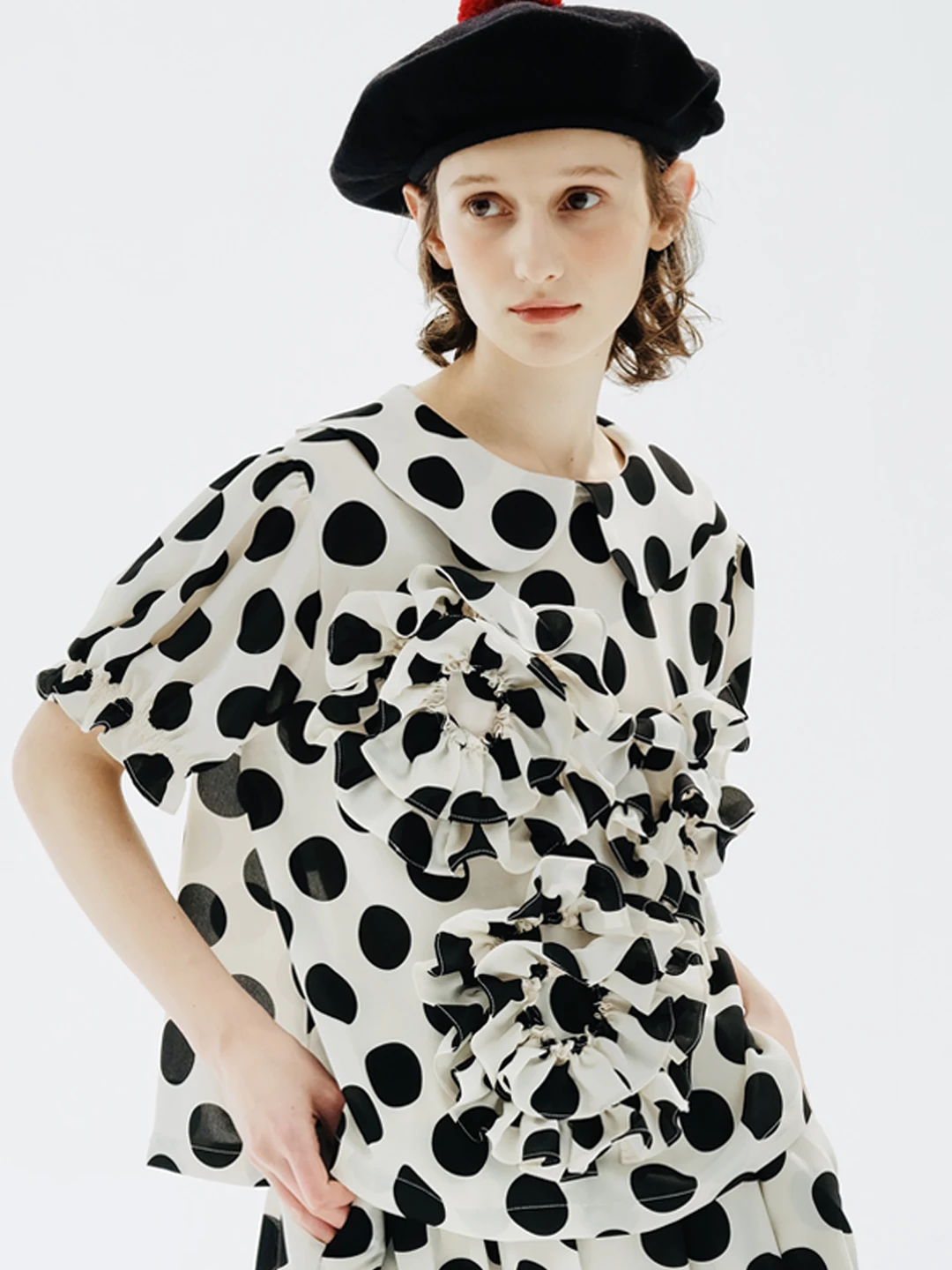 imakokoni Polka dot doll collar lace short-sleeved shirt women's design sense niche summer thin model 234189