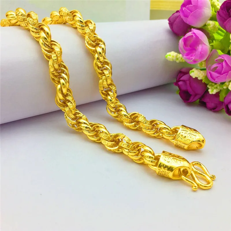 

Luxury 18K Gold Color Necklace for Men Women Thick Yellow Gold Necklace for Wedding Engagement Anniversary Chain Jewelry Gifts