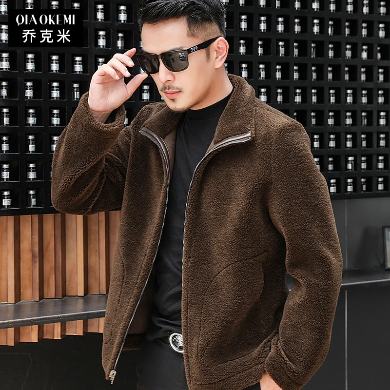 

2022 Men Autumn Winter Fashion Sheep Shearing Overcoats Male Genuine Lamb Fur Jackets Men Short Double-sided Wear Coats C224