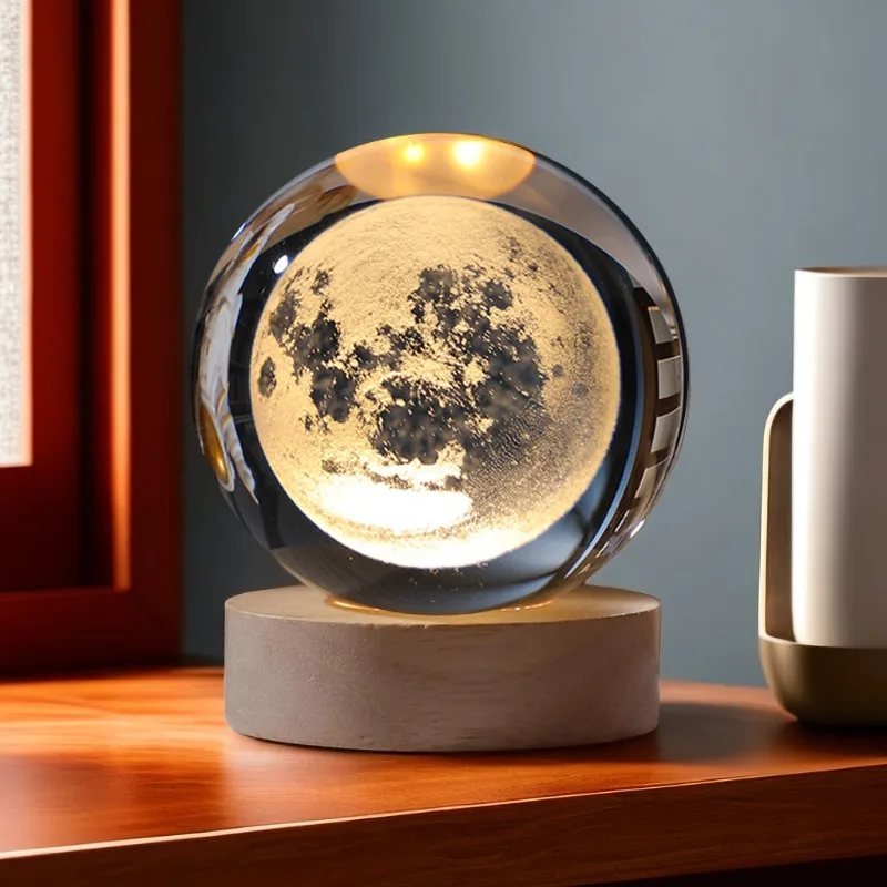 Luminous 3D Solar System Crystal Sphere - Unique Decorative Glass Ornament Gift