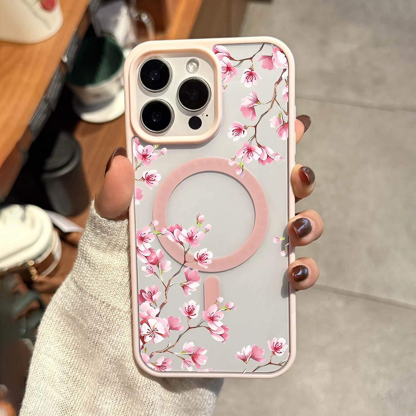 Elegant Pink Cherry Blossom Magnetic Phone Case Cover