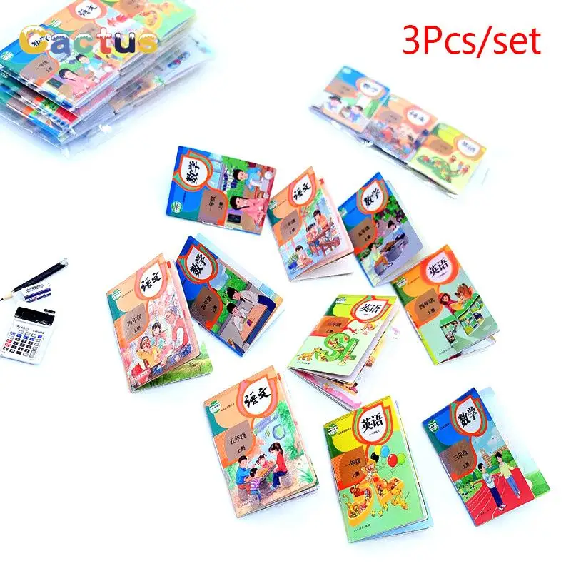 

3Pcs 1:12 Dollhouse Miniature Book All Grade Textbooks Math English Books Model Classroom Decor Doll House Accessories