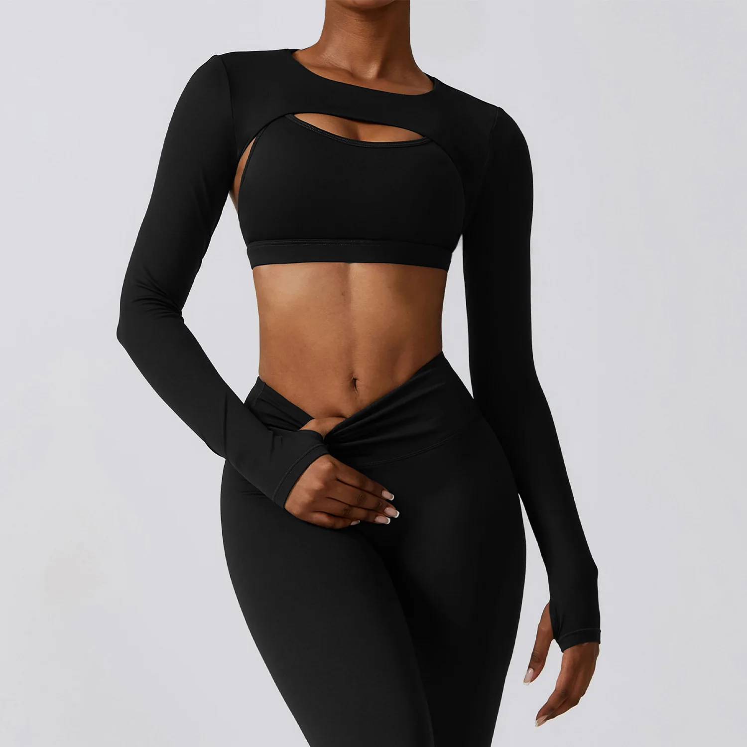 Women Crop Tops Long Sleeve Breathable Running T-Shirts Gym Sports Top Pad Yoga Shirts Fitness Workout Yoga Clothing