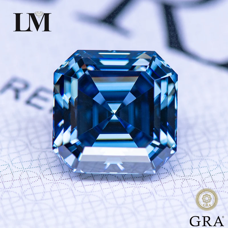 

Moissanite Gemstone Asscher Cut Primary Color Royal Blue Lab Grown Diamond for Woman Charms Jewelry Making with GRA Certificate