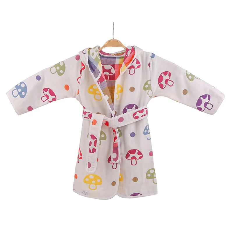 Spring Bathrobe Six-layer Gauze Pure Cotton Comfort Soft Sweet Children's Hooded Nightgown Adult Breath Gift Cute Pajamas