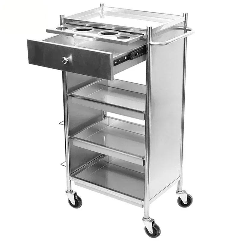 Stainless Steel Multi-layer Trolley Auxiliary Cart with Wheels Barber Shop Special Organizer Cart Hair Salon Trolley