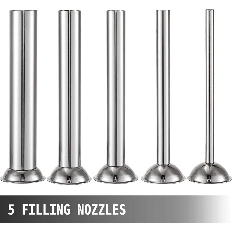 Manual Sausage Stuffer Maker 7L Capacity Two Speed Vertical Meat Filler Stainless Steel with 5 Stuffing Nozzles,