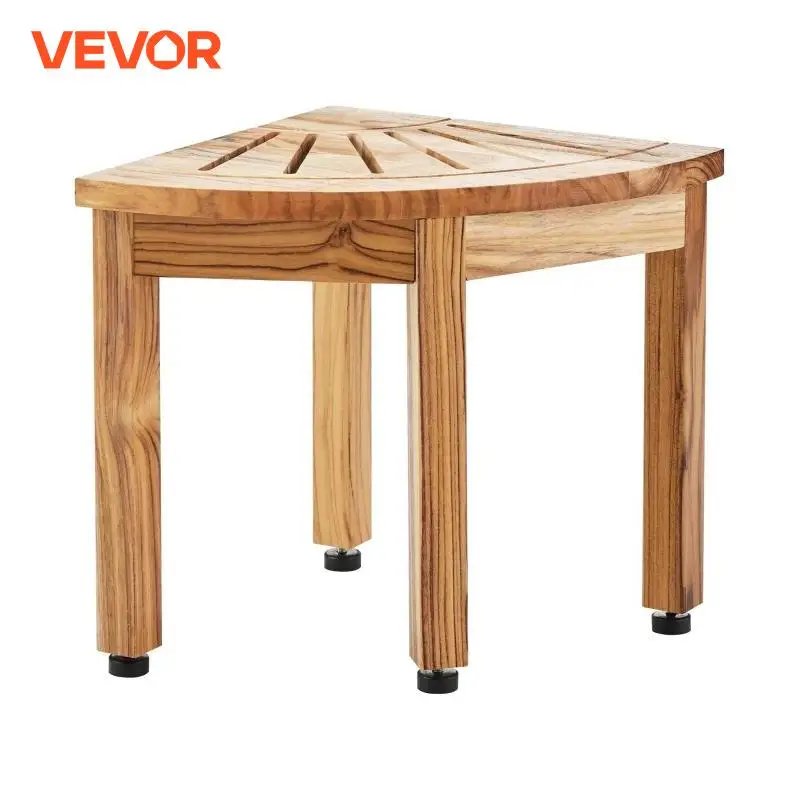 VEVOR Corner Teak Shower Bench 100% Teak Wood Corner Shower Beach with Storage Shelf Stool for Inside & Outside