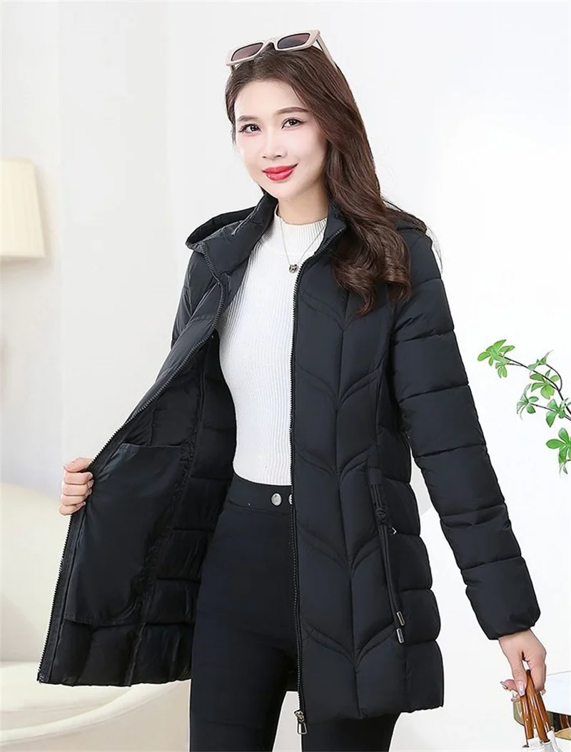 Autumn Winter Warm Thin Jacket Long-sleeved Jacket Parkas Hooded Middle age Women Cotton-padded Tops Mother Female Overcoat