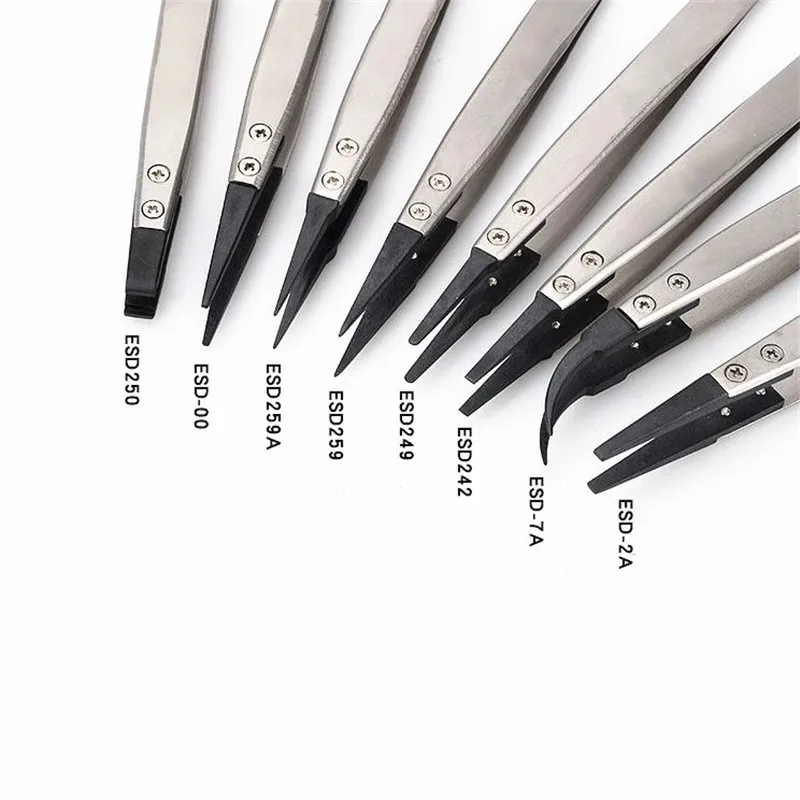 ESD Tweezers Replaceable Tweezers Tips Stainless Steel Body Carbon Fiber Conductive Plastic esd anti static tweezers