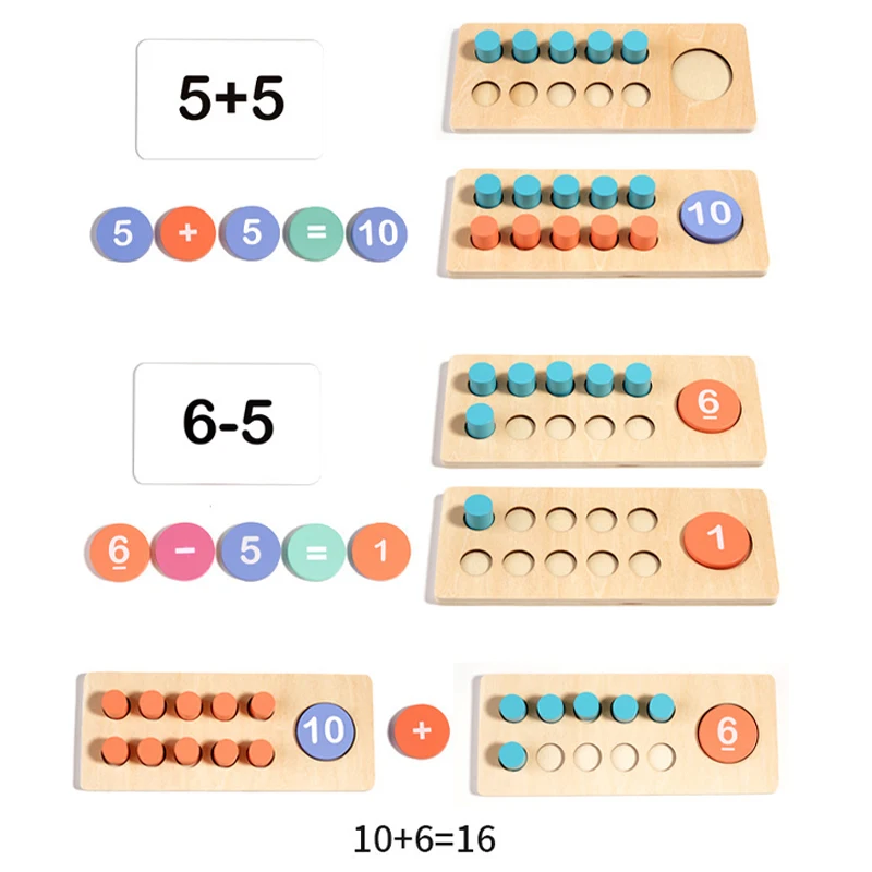 Wooden Ten Frame Sets Toy Learning Counting and Number Addition and Subtraction Mathematics Learning Toy