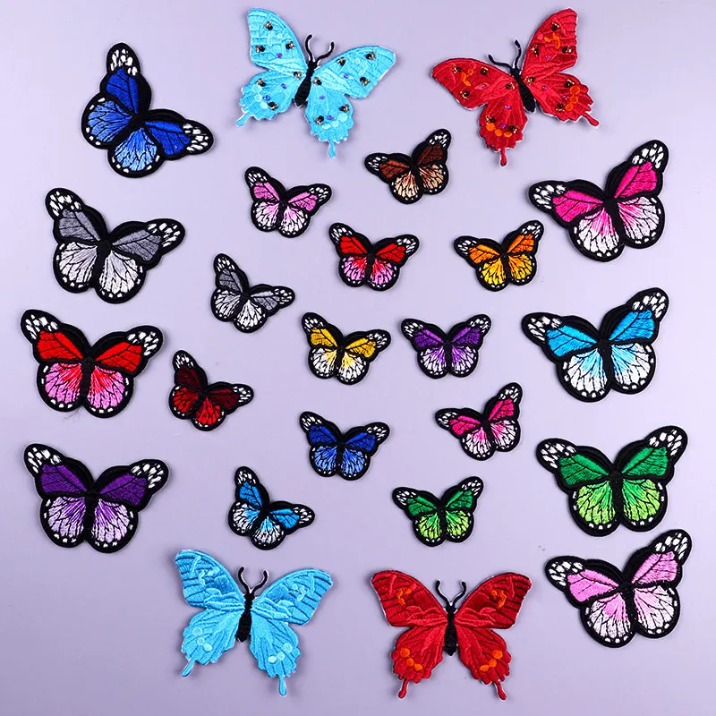 Multicolor Butterfly Iron On Embroidered Patches On Kids Clothes DIY Patch  Applique Stickers On Jeans Badges Hook Loop Patches