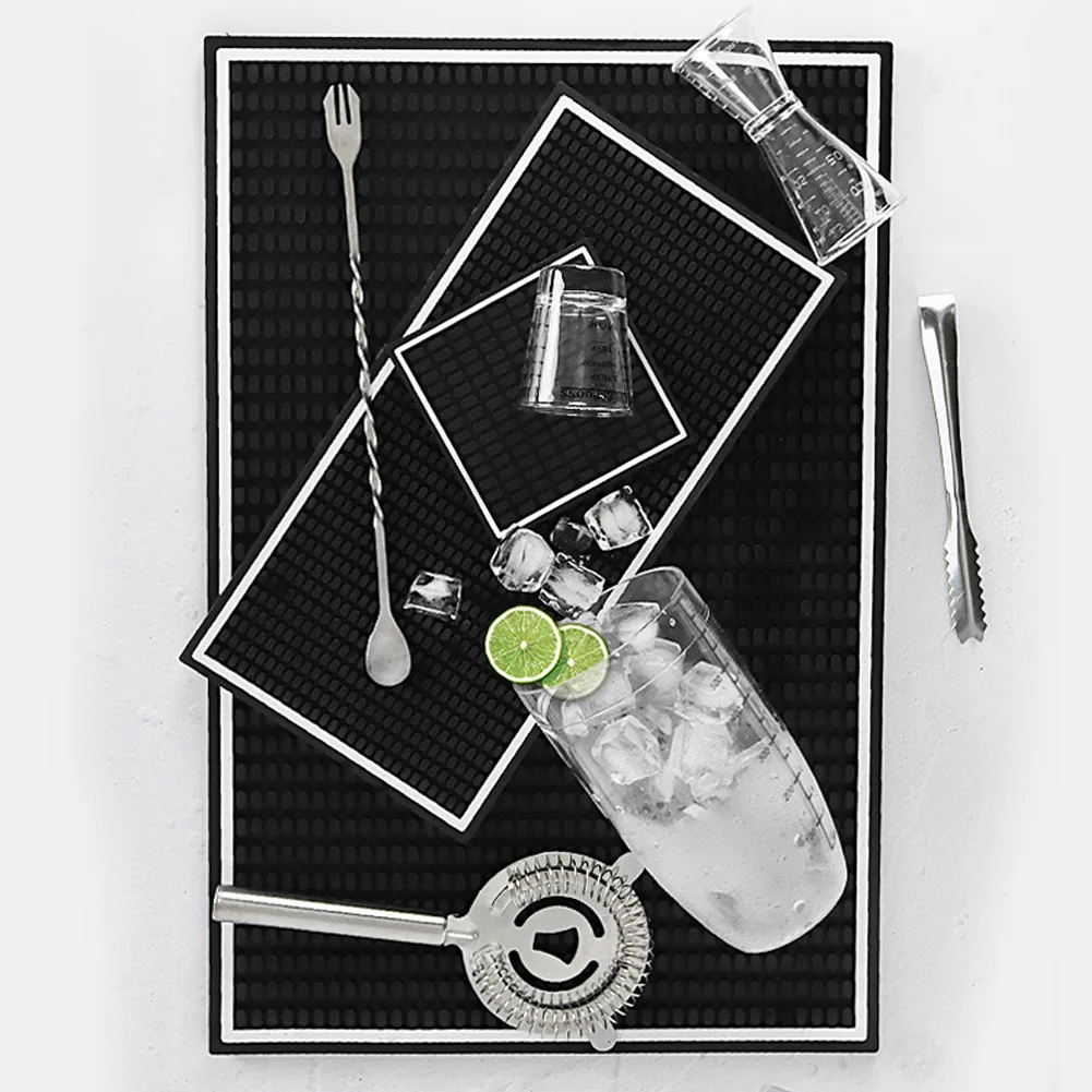 Cocktail Pad Bar Mat Decoration Drip Mat Non Slip Silicone 10*10CM/15*30CM/30*45CM Black Convenient High Quality