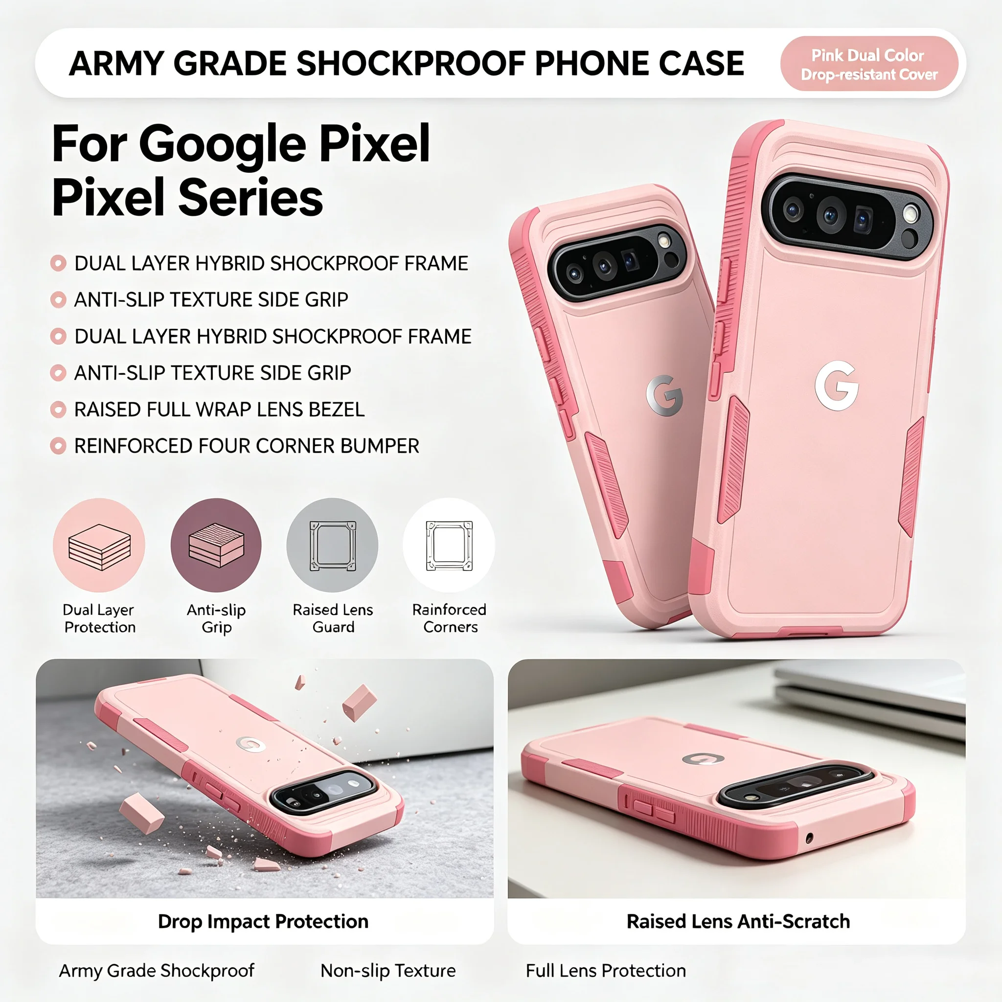 Durable Shockproof Armor Phone Case with Raised Lens Protection